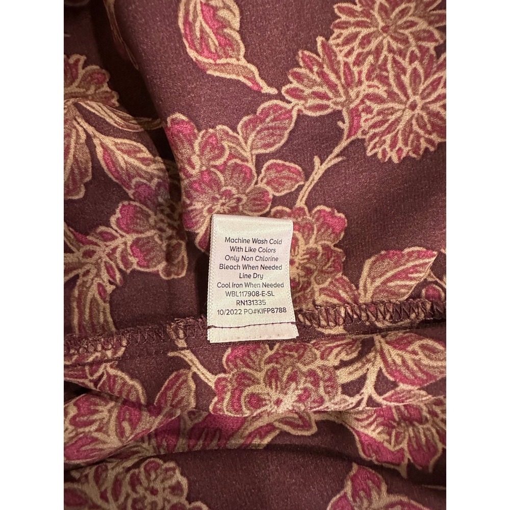 Evereve Womens Floral Tie Neck Ruffle Blouse Burgundy Large Boho Feminine - Picture 7 of 8